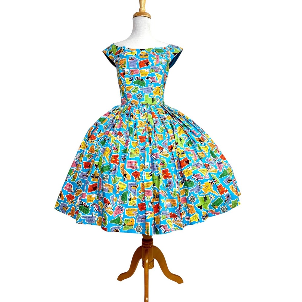 1950s Style Dress Alexander Henry American States Print patriotic Circle Skirt